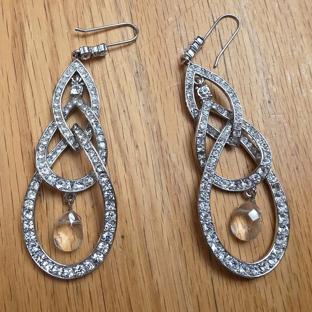Etsy Silver Tone Beaded Rhinestone Drop Dangle Earrings - Picture 3 of 14